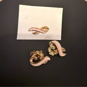 Vintage Avon Breast Cancer Awareness pink enamel pin and earrings set